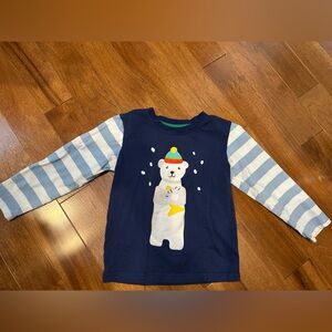 Kids Navy Bear Long Sleeve Shirt with Striped Sleeves